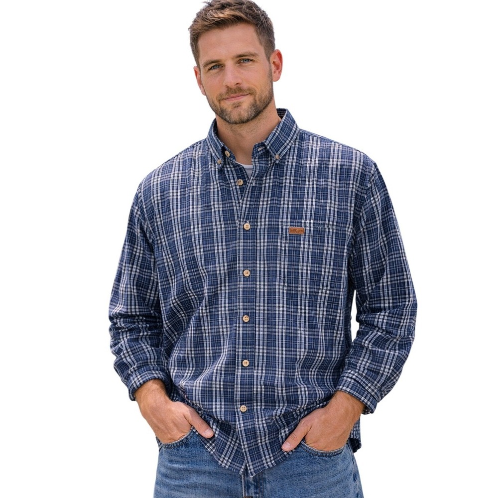 Carharrtt Mens Blue White Plaid Button Down Shirt Workwear Midweight Large